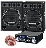 McGrey PA Komplettset DJ Anlage PowerDJ-2500 (System mit Partyboxen, Lautsprecher, 2 x 800 Watt, Bluetooth-Endstufe, Verstärker, Lautsprecherkabel)