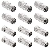 12Pcs Antenne Adapter Tv Antennenadapter Tv VerbindungsstüCk Koax Stecker F-Kupplung Koax 1X IEC Antennenstecker Und 1X IEC Antennenbuchse für Antennenkabel, Satellitenkabel, Koaxialkabel,Silb