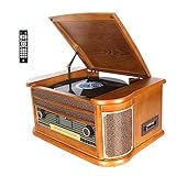 DAB Plattenspieler,DLITIME Record Player mit FM /USB/Cinch/AUX/Fernbedienung/CD/Kassettenspieler Schallplattensp