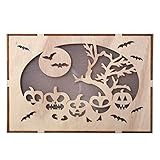 Heetey Halloween Dekoration Holz Kürbis Spukhaus Anhänger LED Nachtlicht Halloween Home Decor Clever Holz Halloween runde Ausschnitte Kürbis Spukhaus Anhänger Hexen-LED-L