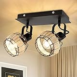 Depuley Deckenlampe Strahler LED aus Rattan, Nature Deckenleuchte 2 Schwenkbare Blätte, Bambus Deckenspot Winkelverstellbar E14-Fassung für Schalfzimmer Wohnzimmer Büro, Ohne Glühb