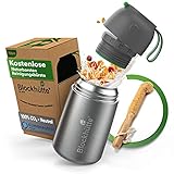 Blockhütte. Edelstahl Thermobehälter für essen isoliert I 530ml I Mit Bürste & Spork I Thermobecher essen spülmaschinenfest I Thermoskanne essen auslaufsicher I Suppen,Speisen Babybrei,Mü