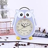 FDJLFJ Eulen-Wecker, kreativ, neu, niedlich, Cartoon, Kinder, Metall, Mode, Nachtlicht, Glocke, Spiegel, Wecker, Schlafzimmer, Nachttisch, Schreibtisch, leiser Sweep, Sekunden entfernt, genau, kein H