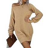Herbst Und Winter Casual Fashion Damen Rundhals Einfarbig Laterne äRmel Strickkleid Lose TräGerlose Temperament Pendler Tasche HüFte Pullover Kurzer Rock D