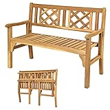 RELAX4LIFE Klappbare Gartenbank, Holzbank mit Armlehnen, Sitzbank aus Akazienholz, Bank bis zu 320 kg belastbar, Parkbank für 2-3 Personen, 120 x 56 x 90 cm, für Terrasse & Balkon & Garten, N