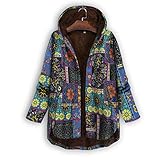 KXZD Women Coats Parka Jacket Fleece Ethnic Boho Vintage Floral Hooded Kapuzenpullover Elegant Teddy-Fleece Sweatshirt Langarm Einfarbig Herbst Winter Warm Oberteil Langarm Casual Kapuzenjack