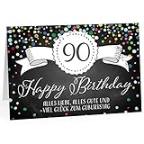 XXL Geburtstagskarte (A4) | Tafel Look Konfetti | mit Umschlag | Glückwunsch zum 90. Geburtstag | edle und hochwertige Klappkarte | Grußkarte | Maxikarte extra groß