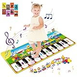 RenFox Klaviermatte Kinderspielzeug, Tanzmatte Spielteppich mit 10 Tasten, 8 Tiergeräuschen & 3 Musikinstrumenten, Lernspielzeug Geburtstagsgeschenke für Jungen Mädchen ab 1 2 3 J