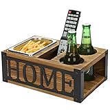 MyGift Rustikaler Sofa-Organizer aus gebranntem Holz, mit Schlitzen für Bier, Getränke, Fernbedienungen, Tablets und Handys, mit schwarzem M