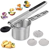Ballery Kartoffelpresse aus Edelstahl, Spätzlepresse mit 3 Lochscheiben, Professionelle Kartoffelpresse Edelstahl rostfrei für Kartoffelpüree, Obstsäfte, Gemüsebrei - Silb
