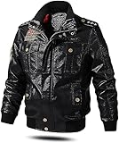 GAODINGD Motorradjacke Herren Schutzjacken Männer Leder Motorradjacke Ripping Retro Punk Pu. Faux-Leder-Reißverschluss Plus Samt warme Stehkragenjacke (Color : Black, Size : 3XL-3XLarge)