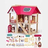 OUPAI Häuser für Modepuppen Puppenhaus aus Holz Puppenhaus-Möbel Set, Pretend Play Spielzeug for Mädchen, Puppenhaus Möbel Educational Lernspielzeug for Kleinkind Perfekten Holzpuppenhaus for Kinder 2