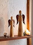 2 Deko Engel aus Holz, Natur/Rost Optik, 28 + 38 cm hoch, Adventsdeko, Weihnachtsdeko-Fig