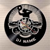 LWXJK Musik DJ Player Vinyl Schallplatte Wanduhr Custom DJ Name Logo Disco tanzen hängende Uhr Persönlichkeit Wand Dekor für Pub Geschenk