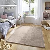 Taracarpet Teppich Uni Fellteppich Hasenfell Kunstfell Supersoft einfarbig aus 100% Polyester Taupe 080x150