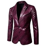 MENAB Herren Casual Vintage Leder Hochzeit Langarm Einfarbig Anzug Mantel Blazer Jacke, Lederner Blazer Herren Blazer Freizeit Sakko Casual Anzugjacke Business Regular Fit Schw