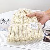Unisex-Mütze Warme Beanie,Einfache locker gestrickte Mütze, warme Ohrenschutz Wollmütze,Beige,Einheitsgröße,Heritage Style Beanie H