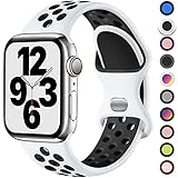 Upeak Sport Armband Kompatibel mit Apple Watch Armband 44mm 42mm 40mm 38mm 41mm 45mm, Atmungsaktiv Silikon Doppelloch Schnappschnalle Band, für iWatch Series 7 6 5 4 3 SE, 42mm/44mm-S/M, Weiß/Schw