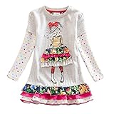 Neat Mädchen Blumen Langarm Baumwolle Kleid, 5-6 Jahre=110cm-116cm, LH3660Gray 6T