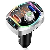 Bluetooth 5.0 FM Transmitter Adapter Auto Radio, 3 Ports PD 18W& QC 3.0 Schnellladung Ladegerät, Freisprecheinrichtung KFZ MP3 Player Kit Unterstützt USB-Stick 64GB TF Karte, Siri, 8 LED Farb