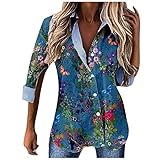 Langarm T-Shirt Damen Blusen Elegant Hemd Lose Langarm Button Up V-Ausschnitt Henley Shirts Langarm Cardigan Top Revers Multicolor Printing Fashion Shirt Oberteile Lang