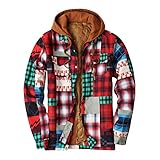 WXZZ Karohemd Herren Zip Kapuzenjacke mit Knopfleiste, Bunt Karierte Winterjacke Dickes Thermohemd Innenfutter Freizeit Plaid Jacke Boyfriend B