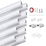 HOMMAND 10er Pack x 1m/3,3ft LED Profil U-Form, LED Leiste Profil und Diffusor, LED Streifen Kanal mit Eckverbinder, Klebstoff, Endkappen, und Montageclips, LED Kanal, LED Aluminium Profil 10