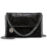 Valleycomfy Damen Handtaschen Clutches Elegante Schultertasche Metallic Kette Riemen PU Leder Cross Body Taschen Handtasche (schwarz)