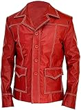 Herren Brad Pitt Fight Club Tyler Durden Mantel Rot Biker Lederjacke, Rot, L