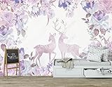 Fototapete 3d Effekt Tapeten Aquarell Lila Blume Rehkitz Tapete Wandtapete Wand Dekoration Schlafzimmer Wohnzimmer Wandbilder Wallpaper Wanddeko 200x140