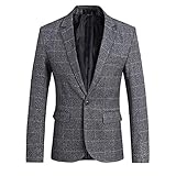Allthemen Kariert Sakko Herren Slim Fit Anzugjacke für Business Freizeit Hochzeit Grau S