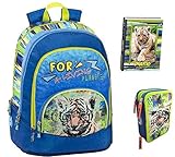 WWF A Living Planet Schulrucksack-Set für Herren, rund, 2020 + Federmäppchen mit 3 Etagen, Planer WWF 2020/21 + gratis Glitzerstift und Schlüsselanhäng