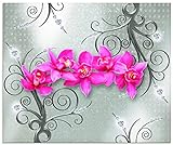Artland Küchenrückwand Glas mit Motiv Spritzschutz 60x50 cm Pflanzen Blumenbilder Digitale Kunst Pink Rosa Orchidee auf Ornamenten U1QT