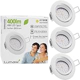 3x Lumare LED Einbaustrahler 4W 400 Lumen IP44 nur 27mm extra flach Einbautiefe LED Leuchtmodul austauschbar Deckenspot AC 230V 120° Deckenlampe Einbauspot warmweiß weiß rund B