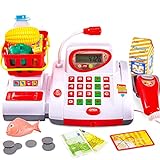 BUYGER Elektronische Groß Kasse Spielzeug mit Scanner Spielkasse Kinderkasse Kaufladen Zubehör Registrierkasse Supermarktkasse für Kinder ab 3 J