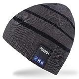 Mydeal Wintermütze mit Bluetooth, warm, Totenkopf-Design, mit kabellosem Kopfhörer, Stereo, Lautsprecher, Mikrofon, Freisprechfunktion, für Outdoor-Sport, Skifahren, A3-BB019-Grau, O