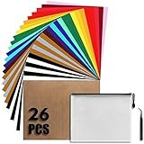 26 Stück Plotterfolie Textil, 30.5cm x 25.4cm Wärmeübertragungsfolie Textilfolien Flexfolie, 17 Farben zum Aufbügeln von T-Shirts Dokumentenmappe mit T