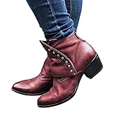 Hotberry Stiefeletten Damen Cowboystiefel Retro Roman Wedges Kurze Stiefel Herbst Winter Ankle Boots für Frauen Schlupfstiefel Kurzschaft Stiefel rutschfest Reitstiefel W