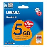 Lebara Mobile Pre-Paid SIM-Karte Komplett M ohne Vertrag | Allnet Flat, 5+5 GB Datenvolumen inkl. LTE in D-Netz Qualität und 250 Frei-Min. ins Ausland…