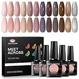 MEET ACROSS 12 Stück Gel-Nagellack-Set, UV-LED-Lampe Gel-Nagellack-Kit einweichen, Fashion Shimmer Nail Art Design Geschenke für Frauen Maniküre Salon 8 ml-0.28FL.OZ