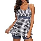 Damen Retro Tankini Bauchweg Badebekleidung Zweiteiliger Boho Badeanzug mit Hot Pants Verstellbarer Schultergurt B