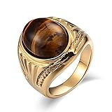Beydodo Edelstahl Herren Ring Personalisiert mit Stein, Gold Ring Gothic Freundschaftsring Braun Oval Opal Gr.65 (20.7)