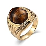 Beydodo Edelstahl Herren Ring Personalisiert mit Stein, Gold Ring Gothic Freundschaftsring Braun Oval Opal Gr.65 (20.7)