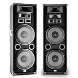 Auna PA-2200 PA Boxen Set Fullrange PA-Lautsprecher Paar (2000 Watt max, 3-Wege, je 2x 30cm Subwoofer, Bassreflex, Tragegriffe) schw