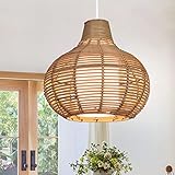 Zicbol Pendelleuchte Vintage Rattan Kronleuchter, 1 Flammige Retro Hängelampe Deckenleuchte, Boho Korb Lampe mit E27 Fassung für Küche Schlafzimmer Esszimmer Café