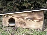 Edel geflammtes Luxus XXXL Igelhaus 80cm x 40cm x 32cm Igelhotel 18mm Fichtenholz Witterungsbeständig Winterfest Labyrintheingang easytouch-Rattenklappe und Boden, Herstellung in Niederbay