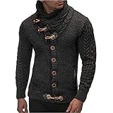 DDZYQ Jacke Herren Slim Fit Hoher Kragen Stricken Strickjacke Männer Mantel Herbst Winter Schräger Reißverschluss Mit Lederschnalle Casual Atmungsaktiv Jugend Übergangsjacke H-Grey2 M