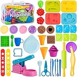 Knete Sets für Kinder, 44 Stück Küche Play Dough Knete Zubehör, Form, Schere, Nudelholz mit Aufbewahrungstasche, Spielen Spielknete Knetspaß für Kinder Jungen M
