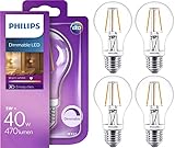 Philips LED-Leuchtmittel, E27, Edison-Schraubgewinde, GLS A60, 5 W, dimmbar, 470 Lumen, entspricht 40 W Halogenlampe, Warmweiß, 2700 K, 4 Stück