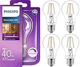 Philips LED-Leuchtmittel, E27, Edison-Schraubgewinde, GLS A60, 5 W, dimmbar, 470 Lumen, entspricht 40 W Halogenlampe, Warmweiß, 2700 K, 4 Stück